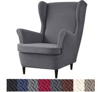 Housse de Fauteuil à Oreilles，Solid Stretch Jacquard Stretch T-Dark Grey