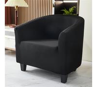 Housse de fauteuil tonneau couleur unie, tendance, extensible, douce, élastique, lavable, salle à manger, salon (noir)