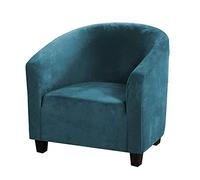 Housse de fauteuil tonneau en velours doux - Très extensibles - Housses de chaise de club souples pour salle à manger, salon, Internet, café, bar, bureau, réception (bleu paon)
