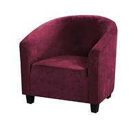 Housse de fauteuil tonneau en velours doux - Très extensibles - Housses de chaise de club souples pour salle à manger, salon, Internet, café, bar, bureau, réception (rouge vin)