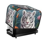 Housse de grille-pain à 2 tranches avec poches et poignée supérieure pour petite machine à pain, housse lavable universelle en forme de tigre blanc