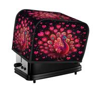Housse de grille-pain à 2 tranches de paon rouge en forme de cœur et plumes pour petit appareil électroménager