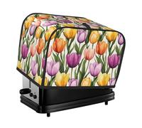 Housse de grille-pain à 2 tranches imprimées de tulipes colorées avec poches pour petits appareils de cuisine et protection contre les traces de doigts, lavable en machine
