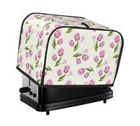 Housse de grille-pain à 2 tranches - Tulipes et fleurs vertes - Imperméable - Avec poches - Pour petits appareils de cuisine - Protection contre les traces de doigts - Lavable en machine