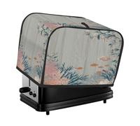Housse de grille-pain à 4 tranches de poisson océan, corail, plante sur bois gris, housse anti-poussière pour machine à pain, petit appareil de cuisine