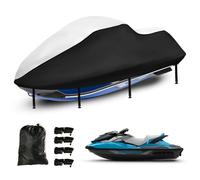 Housse de Jet Ski 3 siège,Housse de Bateau,à RevêTement Nano 420D, 2 AéRations, ImperméAble, Anti-PoussièRe, RéSistante aux UV,pour Kawasaki,Seadoo,Waverunner Polaris (292-305CM,Argent Noir)