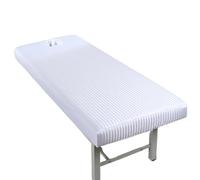 Housse de lit de massage Drap-housse de table de massage à rayures en satin élastique avec bande élastique en caoutchouc for lit de spa avec trou(WHITE,190x80)