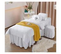 Housse de lit de massage Ensemble de literie quatre pièces Beauty Bed Cover Seasons Skin Management Salon Bedding Couleur unie avec trous(White,Square 190cmx70cm)