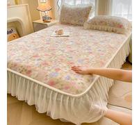 Housse de Lit Design Floral Romantique, Ensemble Jupe de Lit et Coudre avec Volants, Protège Matelas Élastique 360° pour Lit Queen/King, 25cm(Beige,150 * 200cm)