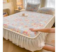 Housse de Lit Design Floral Romantique, Ensemble Jupe de Lit et Coudre avec Volants, Protège Matelas Élastique 360° pour Lit Queen/King, 25cm(Blue,135 * 200cm)