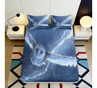 Housse de lit imprimée 3D Hibou Ciel étoilé Microfibre décor Chambre Protection Matelas Motif éclair Cadeau 90x200x25cm