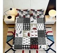 Housse de lit Patchwork animau cerf Ours, Microfibre Toucher dou, 3D Printed, antidérapant, Entretien Facile, Cadeau crémaillère, 140x200x25cm