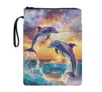Housse de livre à couverture souple pour livres, coucher de soleil, motif dauphin, housse de protection lavable, pochette de rangement pour livre bible, sac à main avec fermeture éclair, pour