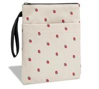 Housse de livre, avec fermeture éclair, motif fraise, en tissu velours doux, poche sur le devant de la valise, protection de livre pour romans et livres scolaires, cadeau