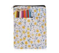 Housse de livre brodée en PVC durable, avec fermeture éclair, poches avant, lavable, pour les amateurs de livres, 28 x 21 cm, jaune