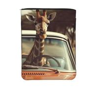 Housse de livre imperméable avec fermeture éclair et poche avant | Pochette de protection lavable pour livre de 30 x 23 cm, motif girafe conduisant une voiture, sac cadeau pour femmes et