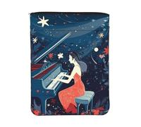 Housse de livre imperméable avec fermeture éclair et poche avant | Pochette de protection pour livre de 30 x 23 cm, illustration du piano, sac cadeau lavable pour femmes et filles