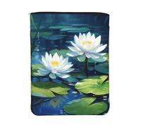 Housse de livre imperméable avec fermeture éclair et poche avant | Pochette de protection pour livre de 30 x 22,9 cm - Aquarelle de nénuphars - Sac cadeau lavable pour femme et fille