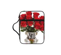 Housse de livre imprimée de roses rouges pour femmes et filles, avec poignée pour Bible de taille standard