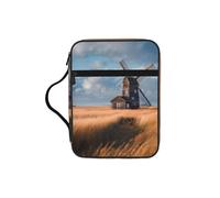 Housse de livre imprimée moulin à vent dans un champ, étui biblique pour femmes et filles, avec poignée pour Bible de taille standard