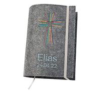 Housse de livre personnalisable en feutre (couleur et broderie au choix) - Couverture de livre avec broderie individuelle pour livre de prières et de chants catholiques pour communion ou confirmation