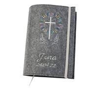 Housse de livre personnalisable en feutre (couleur et broderie au choix) - Couverture de livre avec broderie individuelle pour livre de prières et de chants catholiques pour communion ou confirmation