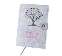 Housse de livre personnalisable en feutre (couleur et broderie au choix) - Couverture de livre personnalisable avec nom et date pour livre de prières et de chants catholiques pour communion ou