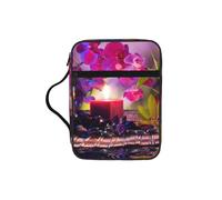 Housse de livre pour femme et fille, avec poignée pour Bible de taille standard Motif fleurs dans la fontaine et pierres de massage et bambou