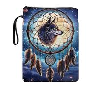 Housse de livre pour garçons et adolescents avec motif attrape-rêves et loup - Housse rigide avec fermeture éclair