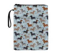 Housse de livre pour les amateurs de livres - Pochette de rangement multifonctionnelle pour livres de poche et couvertures rigides - Motif teckel - Motif os de teckel - Noir