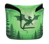 Housse de maillet de golf avec fermeture magnétique pour maillets et carrés en cuir synthétique imperméable Motif silhouette de dragon volant Vert clair de lune