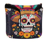Housse de maillet de golf magnétique pour maillet carré en cuir synthétique Motif fleurs Sugar Skull Cinco De Mayo Mexicain Dia De Los Muertos