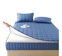 Housse de Matelas 140x190 160x200 avec Fermeture éclair, 2 Taies d'oreiller Incluses, Protège Matelas Intégrale Matelassé sur Cinq Côtés Alèse Drap-Housse Lavable(Bleu,160x190x15cm)