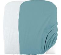 DOMIVA Lot 2 Housses matelas a langer - Eponge polycoton - oeko-Tex - Blanc/Nile - 50 x 75 cm