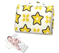 Housse de matelas à langer réutilisable avec poche à mouchoirs - Motif étoiles jaunes à pois jaunes - Matelas à langer portable léger et pliable