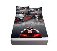 Housse de Matelas Antidérapants Drap Housse Impression de F1, Ouduo Confortable Respirant Microfibre Drap-Housse Poche 30cm Profonde + 2 Taies d'Oreillers (Voiture de Sport 6,140x200x30cm)