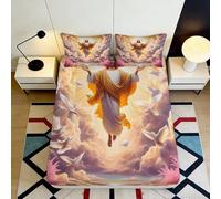 Housse de Matelas Ascension d'ange Ciel 3D Imprimée Microfibre Motif Colombes Chambre Dortoir Appartement Lavable Décor Moderne 90x200x25cm