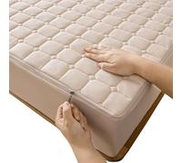 Housse de Matelas avec Fermeture éclair, Protège-Matelas Respirant Lavable Matelas Integral Matelassé Drap-Housses(Beige,200x210x25cm)