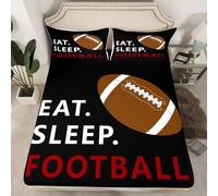 Housse de matelas de rugby taille L - Drap-housse avec 1 taie d'oreiller - Noir - Pour le sommeil et le football américain - En polyester - Pour enfants (pas de top feuille)