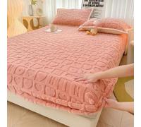 Housse de matelas en peluche épaisse, drap-housse chaud et doux en velours de lait, drap-housse pour lit double, king size, queen size, housse de protection pour matelas, lettre rose, 180 x 200 x 30 c