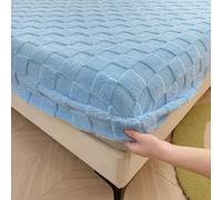 Housse de Matelas en Peluche épaisse, Drap-Housse Chaud et Doux en Velours de Lait, Drap-Housse pour lit Double, King Size, Queen Size, Housse de Protection pour Matelas - Style 1 - Bleu - 80 x 200 x