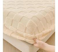 Housse de Matelas en Peluche épaisse, Drap-Housse Chaud et Doux en Velours de Lait pour lit Double, King Size, Queen Size, Housse de Protection pour Matelas - Style 1 - Beige - 80 x 200 x 30 cm