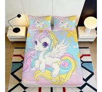 Housse de Matelas Licorne Pastel 3D Imprimé Microfibre Cheval Pégase Dessin Animé Décor Chambre Protection Lit Lavable Antipoussière 90x200x25cm