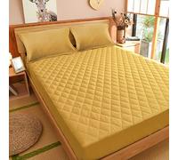 Housse de Matelas matelassé en Relief Drap de lit imprimé Confortable Matelas Protecteur Drap Housse Respirant, Jaune, taie d'oreiller 2 pièces