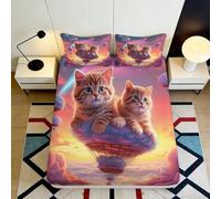 Housse de Matelas Microfibre Chat Tigré Orange Impression 3D Île Flottante Décoratif Protection Lit Cadeau Maison Mariage 90x200x25cm