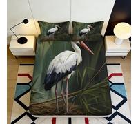 Housse de Matelas Microfibre Cigogne Blanche Nature 3D Printed Drap-Housse Antidérapant Lavable Décor Chambre 160x200x25cm