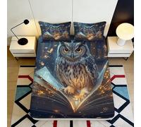 Housse de Matelas Microfibre Hibou Magique 3D imprimée Livre Enchanté Bed Cover Doux Lavable idée Cadeau Chambre Salon 90x200x25cm