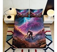 Housse de Matelas Microfibre VTT Montagne 3D Printed Aurore Abstraite Protection Lit Décor Facile à Entretenir 90x200x25cm