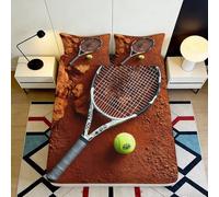 Housse de Matelas Motif Terrain de Tennis 3D imprimé Microfibre Drap-Housse Antidérapant Raquette Balle pour Chambre Appartement 90x200x25cm