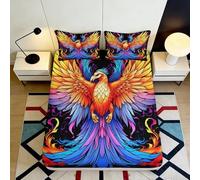 Housse de Matelas Phénix Coloré 3D Imprimée Microfibre Drap de Lit Oiseau Flammes Décoratif Antidérapant Lavable Chambre Cadeau 90x200x25cm